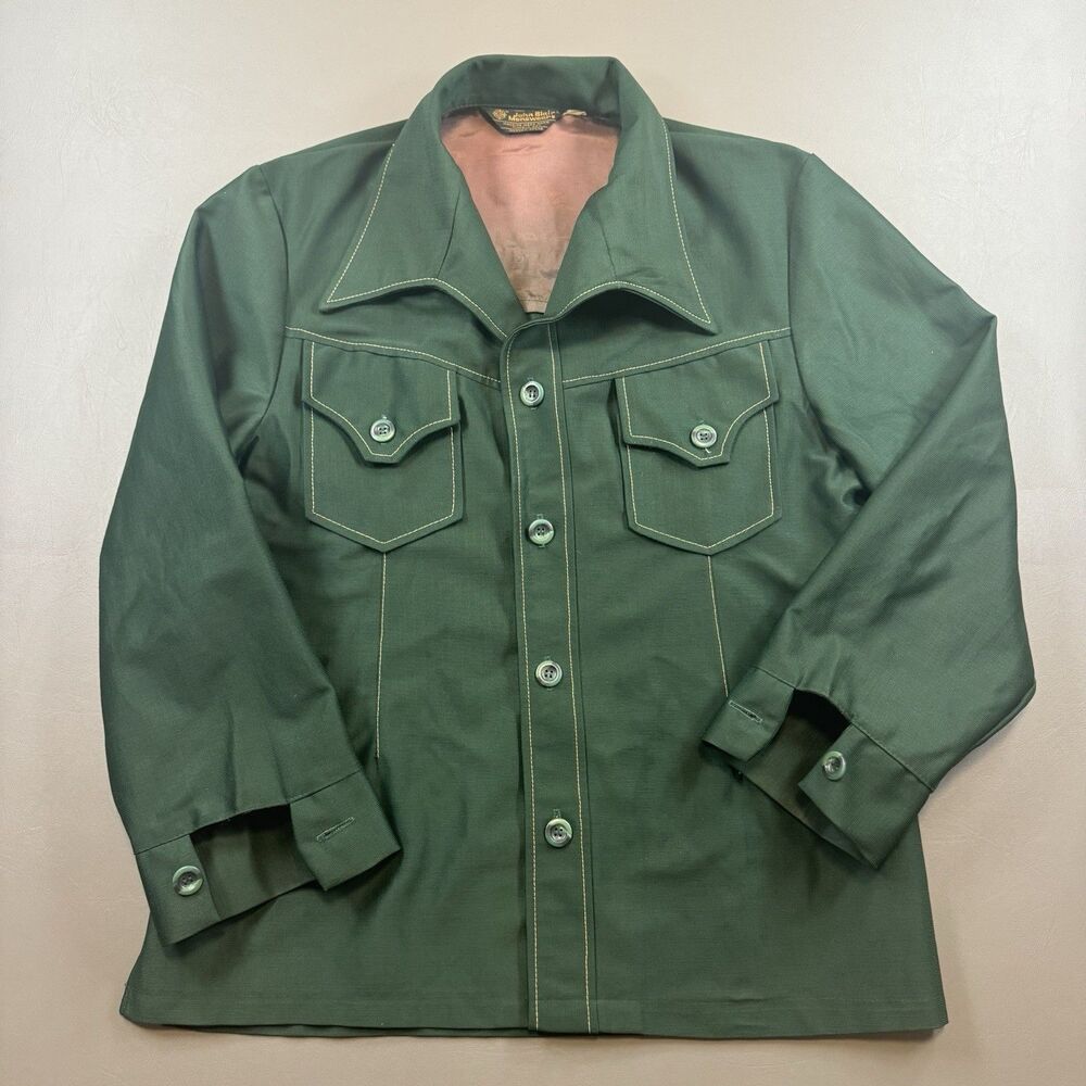 Excellent 1970s John Blair Madeweave Hunter Green Leisure Jacket 70s Dagger L